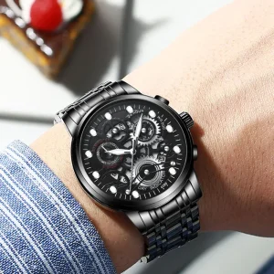 Men Automatic Hollowed Out Trend Quartz Waterproof Luminous Wrist Watch