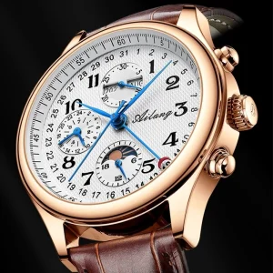 Men Automatic Mechanical Leather Strap Moon Phase Date Waterproof Sports Watch Gift