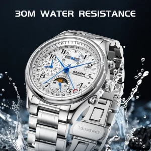 Men Automatic Mechanical Watch 41MM Stainless Steel Case Bracelet Multifunction Chronograph Moon Phase Waterproof
