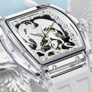 Men Automatic Mechanical Watch 46MM Acrylic Case Rubber Band Waterproof Luminous Bai Ze Totem Design