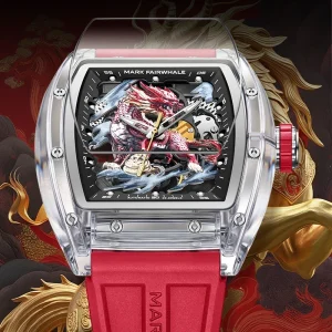 Men Automatic Mechanical Watch 46MM Acrylic Case Rubber Band Waterproof Luminous Mountain Sea Classics