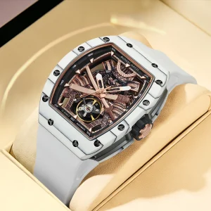 Men Automatic Mechanical Watch Carbon Fiber Luminous Skeleton Waterproof Tourbillon Timepiece