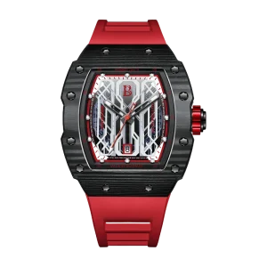Men Automatic Mechanical Watch Carbon Fiber Titanium Case Sapphire Crystal 50M Waterproof Rubber Strap