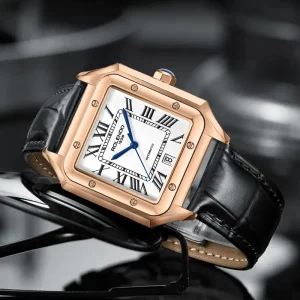 Men Automatic Mechanical Watch Roman Numeral Skeleton Dial Leather Strap Custom Logo Business Wristwatch