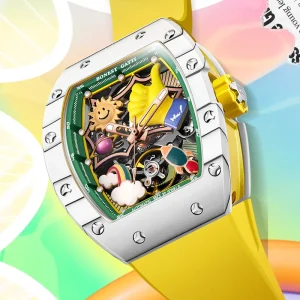 Men Automatic Mechanical Watch Rubber Strap Waterproof Luxury Skeleton Self Winding Wristwatch for Business Men