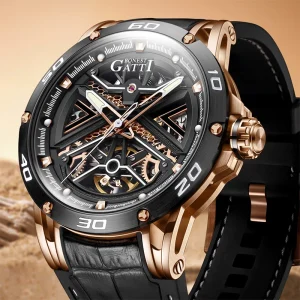 Men Automatic Mechanical Watch Sapphire Glass 316L Steel 5ATM Waterproof Leather Rubber Strap