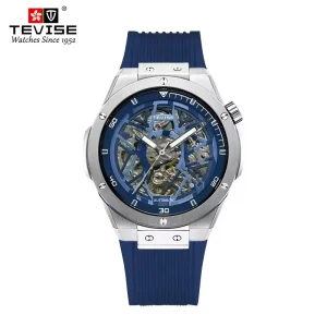 Men Automatic Mechanical Watch Simple Business Style Silicone Band Date Luminous Waterproof Casual Wristwatch