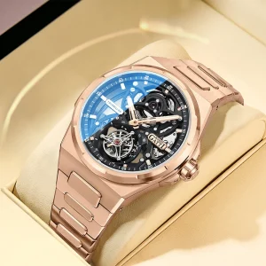 Men Automatic Skeleton Tourbillon Mechanical Watch Stainless Steel Case Waterproof Luminous Design 80H