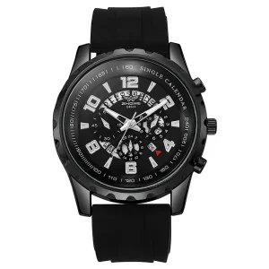 Men Business Quartz Watch with Auto Date Big Dial Silicone Strap