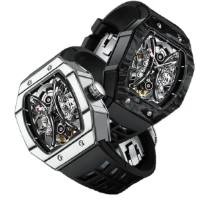 Men Carbon Fiber Tourbillon Mechanical Wristwatch Skeleton Flying Tourbillon Luxury Masculino OEM
