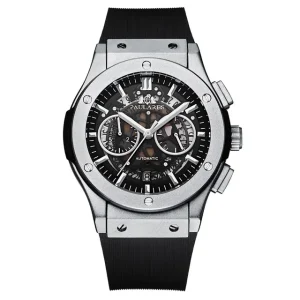 Men Chronograph Skeleton See Through Style Luxury Rose Gold Silver Black Titanium Rubber Quartz Watch