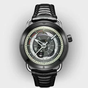 Men Classic Automatic Watch Skeleton Dial Luminous Hands Water Resistant Leather Mechanical Watch
