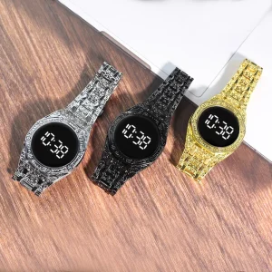 Men Classic Style Gold Engraving Digital Wrist Watch Fashion Business Dress Watch