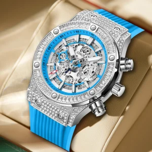 Men Diamond Skeleton Automatic Watches Waterproof Dress Watch Iced Out Watch