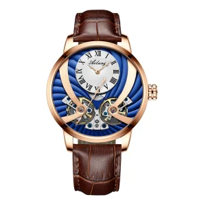 Men Double Tourbillon Flywheel Mechanical Watch Genuine Leather Waterproof Automatic Wristwatch