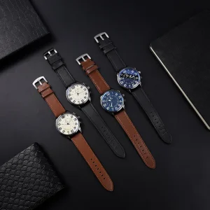 Men Fashion Business Casual Belt Watch Simple Retro Digital Dial Student Quartz Watch Classic Wristwatch