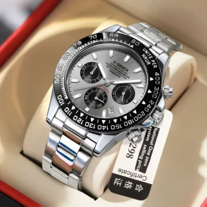 Men Fashion Sports Chronograph Watches Waterproof Quartz Watch Luxury Steel Reloj Hombre