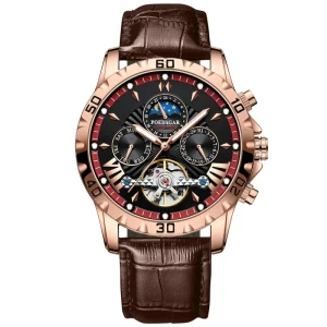 Men Luminous Mechanical Watch Skeleton Chronograph Waterproof Wristwatch