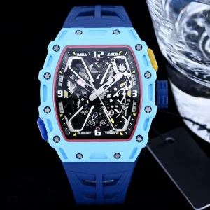 Men Luxury Automatic Mechanical Wristwatch Waterproof Skeleton Pastel Blue Stylish Watch