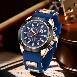 Men Luxury Silicone Sport Quartz Watch with Date Chronograph