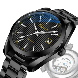 Men Luxury Waterproof Fully Automatic Mechanical Watch Fashion Luminous Calendar Solid Steel Band