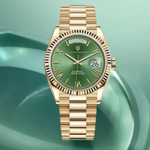 Men Mechanical Watch NH36A AR Sapphire Glass 100M Waterproof Week Calendar Stainless Steel