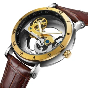 Men Mechanical Watches Luxury Quality Hollow Waterproof Automatic Watch Leather OEM