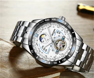 Men Mechanical Watches Stainless Steel Waterproof Automatic Skeleton Watch