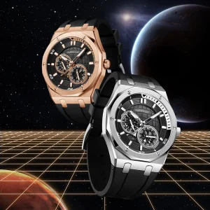 Men PlanetMechanical Watch Luxury Automatic Self Winding Stainless Steel Waterproof Luminous Sport Wristwatch