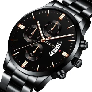 Men Quartz Chronograph Tachymeter Black Dial Man Wristwatch Calendar Timer Casual Quartz Watches