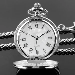 Men Quartz Pocket Watch Vintage Fashion Charm Silver Pocket Fob Watch Necklace Pendant with Chain Gifts CF1902