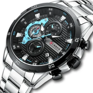 Men Quartz Watch Blue Fashion Luxury Stainless Steel Strap Wrist Watch