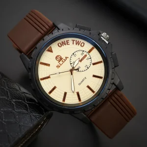 Men Quartz Watch Brown Black Silicone Strap Wristwatch Gift Classic Watch Relogio Masculino