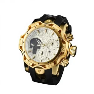 Men Quartz Watch Large Dial Alloy Case Rubber Strap Sports Wristwatch Casual Fashion Durable Outdoor Watch