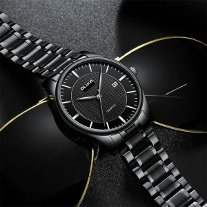 Men Quartz Watch Stainless Steel Band White Dial Date Waterproof Business Dress Wrist Watch
