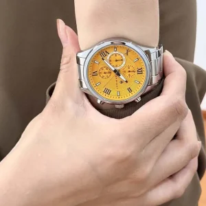 Men Quartz Watch Stainless Steel Unisex Chronograph Watch 30M Waterproof Roman Dial Steel Band Wristwatch