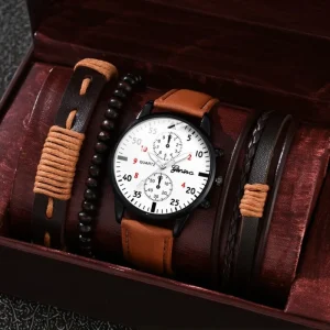 Men Quartz Wristwatch Casual Clock Men Sports Man Business Luxury Watch Set Leather Bracelet Fashion Jewelry Set
