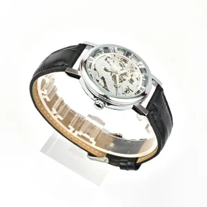 Men Skeleton Automatic Mechanical Wristwatch Casual Steampunk Leather Wrist Watch