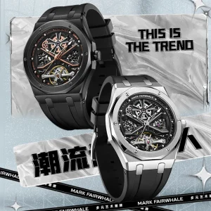 Men Skeleton Mechanical Watch Automatic Stainless Steel Waterproof Luminous Sport Wristwatch