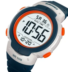 Men Sport Fashion Analog Digital Watch Big Face Alarm Power Reserve Plastic Band