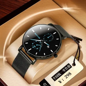 Men Sport Waterproof Date Quartz Watch Mesh Steel