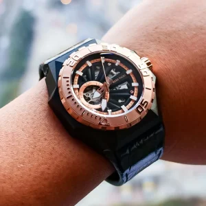 Men Sports Watches Skeleton Automatic Mechanical Watches Leather Strap RGA6903 S