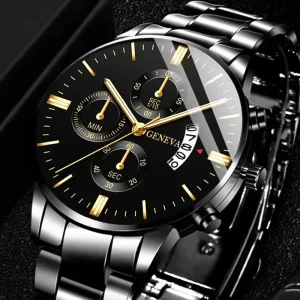 Men Stainless Steel Watch Luxury Calendar Quartz Wrist Watch Business Watches