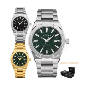 Men Trendy Gold Plated Sky Dial Quartz Wristwatch Luxury OEM Custom Silver Watch