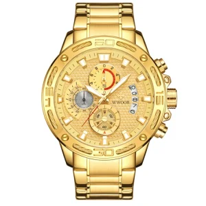 Men Watches Chronograph Gold Stainless Steel Quartz Watch Waterproof Sport Chronograph