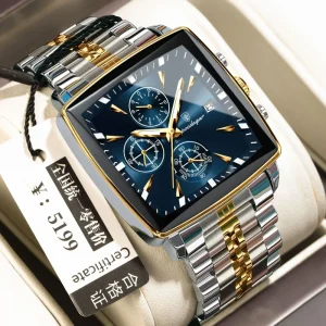 Men Waterproof Multifunctional Calendar Dial Stainless Steel Band Quartz Watch