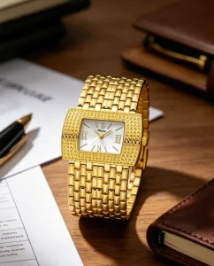Men Women Fashion Quartz Alloy Waterproof Sports Luxury Gold Tone Square Watch Roman Numerals