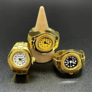 Men Women Ring Watch Elastic Stainless Steel Band Round Square Dial Men Women Couple Watch Finger Ring Birthday Gift