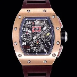 Men’s 011 Skeleton Chronograph Watch Rose Gold Barrel Shaped Case Luxury Sports Automatic Mechanical Watch