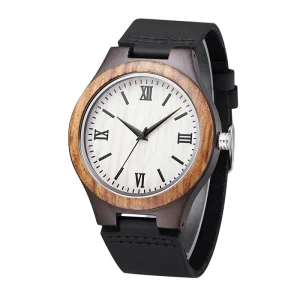 Men’s 100% Natural Ebony Zebrawood Combination Wooden Business Watch Seiko Quartz Movement 45mm Pointer Dial Limited Edition